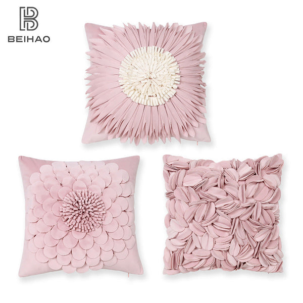 Style 1 Pink 3D Floral Modern Luxury Decorative Throw Pillow For Living Room(Without Insert) Cushion Covers