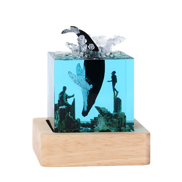 Blue Ancient Architecture Humpback Whale In The Water Handcrafted Ocean Resin Night Light Unique Home Decor Table Lamp Night Lights