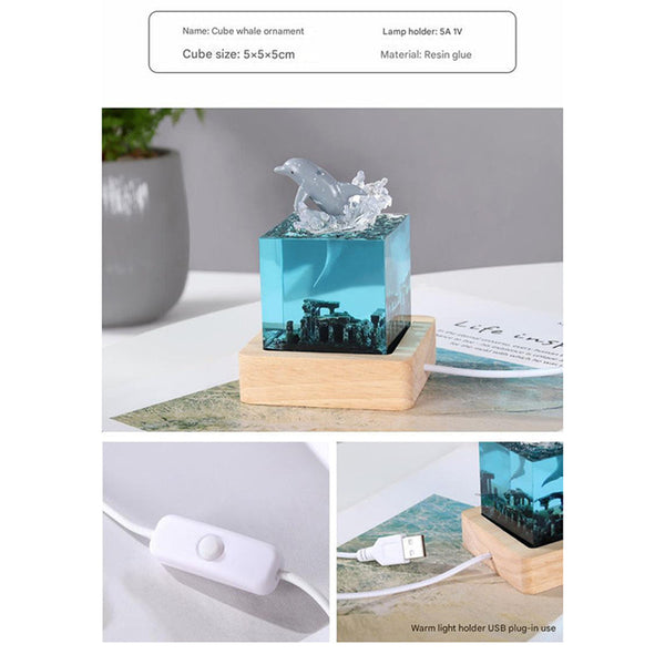 Elosung Ancient Architecture Dolphin Leaping Into The Water Handcrafted Ocean Resin Whale Night Light Unique Decor Table Lamp Lamps