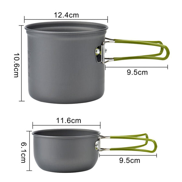 Green And Grey Compact Outdoor Set With 410 Stainless Steel Utensils Camping Cookware
