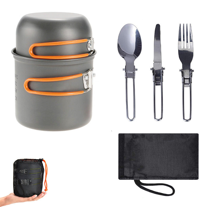 Elosung Orange And Grey Compact Outdoor Camping Cookware Set With 410 Stainless Steel Utensils Other Cookware