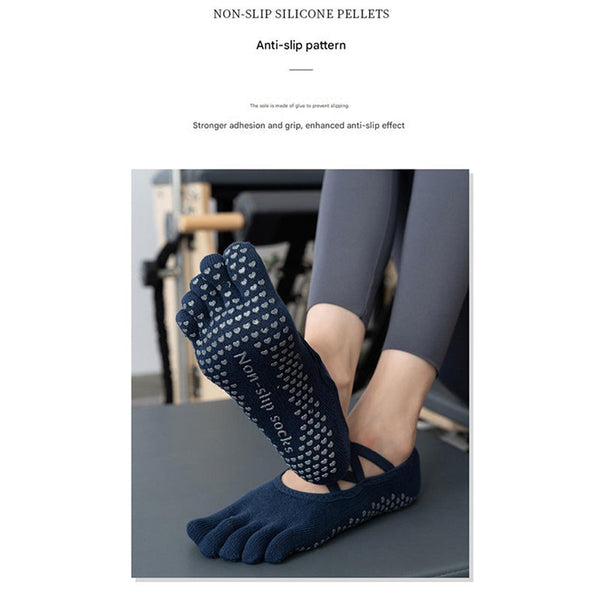 Elosung 2 Pcs Purple Non Slip Yoga Pilates With Toe Design For Women Cotton Blend Anti Silicone Grip Socks