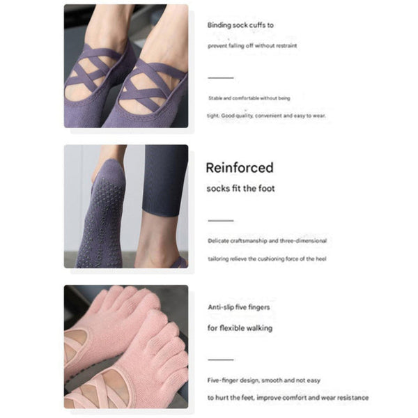 Elosung 2 Pcs Grey Non Slip Yoga Pilates With Toe Design For Women Cotton Blend Anti Silicone Grip Socks
