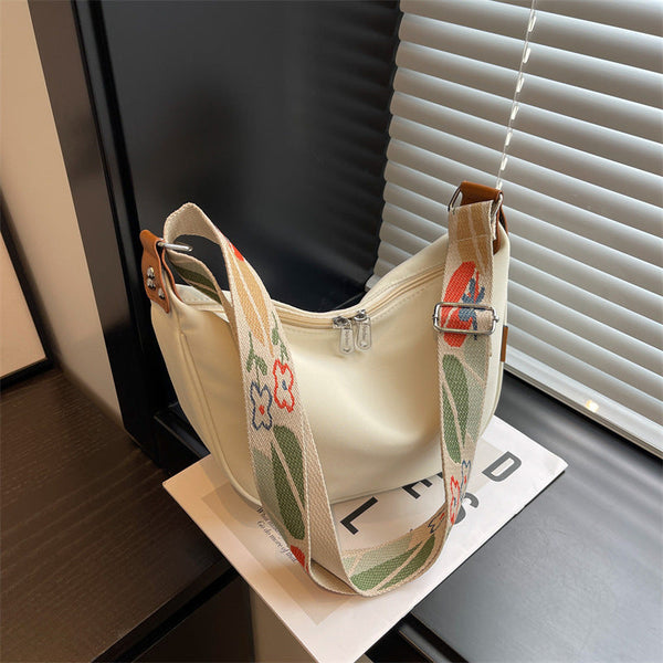 Off White With Colored Suspenders Large Capacity Canvas Shoulder Bag Casual Crossbody Dumpling Women's Bags & Handbags
