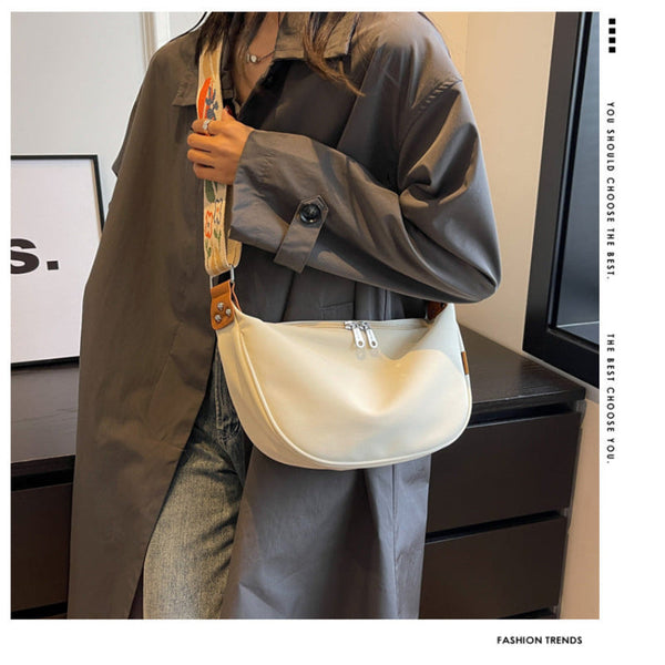 Off White With Colored Suspenders Large Capacity Canvas Shoulder Bag Casual Crossbody Dumpling Women's Bags & Handbags