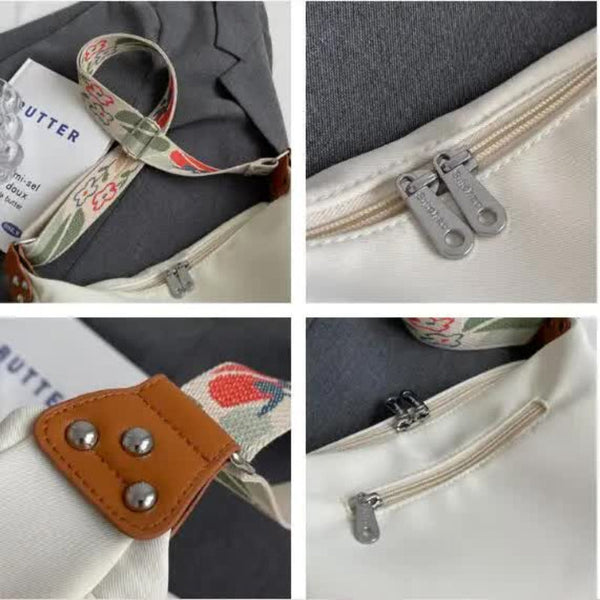 Off White With Colored Suspenders Large Capacity Canvas Shoulder Bag Casual Crossbody Dumpling Women's Bags & Handbags