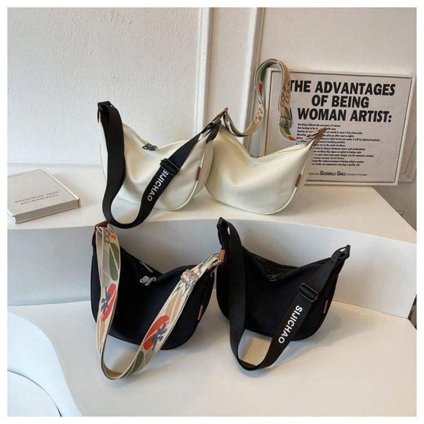 Off White With Colored Suspenders Large Capacity Canvas Shoulder Bag Casual Crossbody Dumpling Women's Bags & Handbags