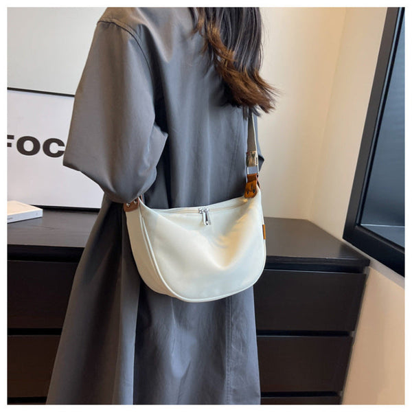 Off White With Colored Suspenders Large Capacity Canvas Shoulder Bag Casual Crossbody Dumpling Women's Bags & Handbags