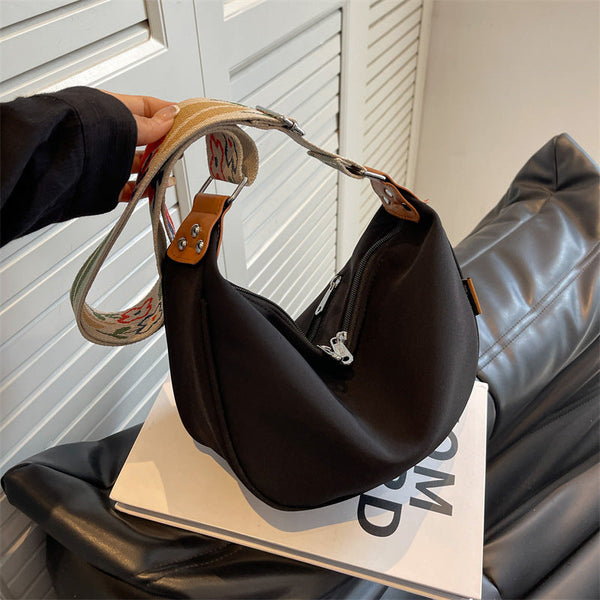 Black With Colored Suspenders Large Capacity Canvas Shoulder Bag Casual Crossbody Dumpling Women's Bags & Handbags