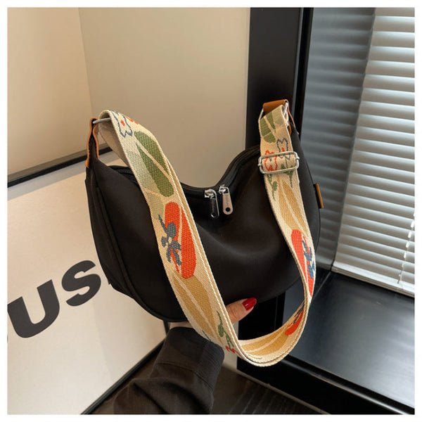 Black With Colored Suspenders Large Capacity Canvas Shoulder Bag Casual Crossbody Dumpling Women's Bags & Handbags