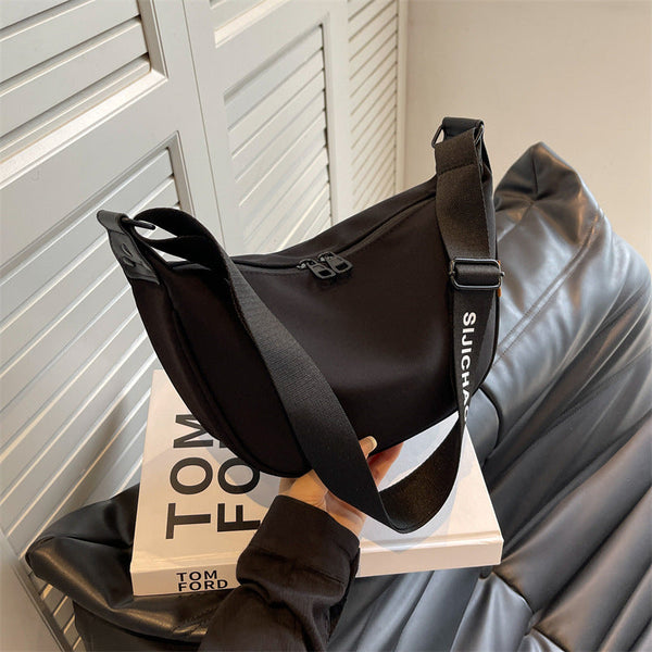 Black With Suspenders Large Capacity Canvas Shoulder Bag Casual Crossbody Dumpling Women's Bags & Handbags