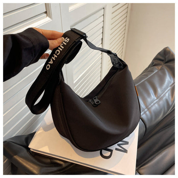 Black With Suspenders Large Capacity Canvas Shoulder Bag Casual Crossbody Dumpling Women's Bags & Handbags