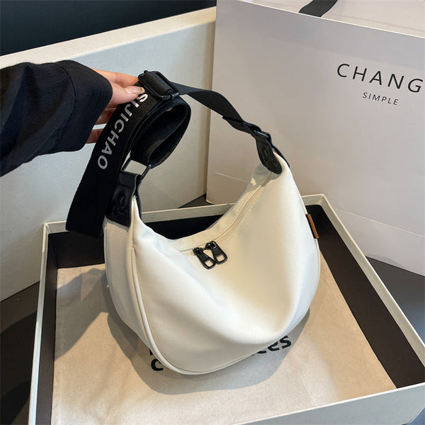 Off White With Black Suspenders Large Capacity Canvas Shoulder Bag Casual Crossbody Dumpling Women's Bags & Handbags