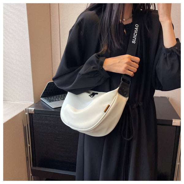 Off White With Black Suspenders Large Capacity Canvas Shoulder Bag Casual Crossbody Dumpling Women's Bags & Handbags