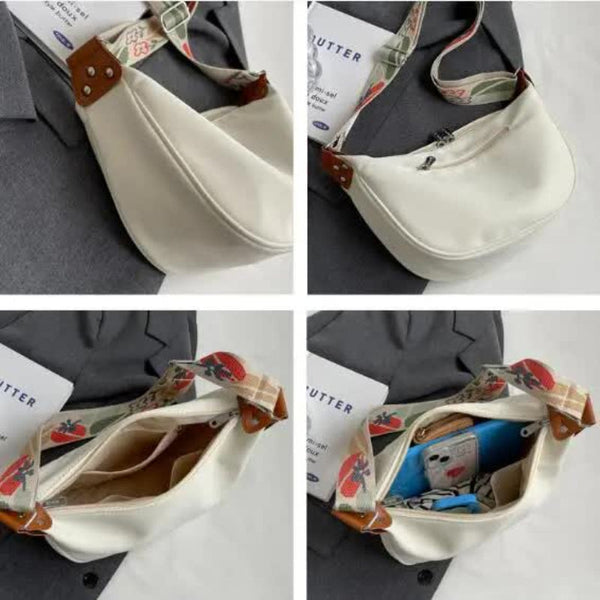 Off White With Black Suspenders Large Capacity Canvas Shoulder Bag Casual Crossbody Dumpling Women's Bags & Handbags