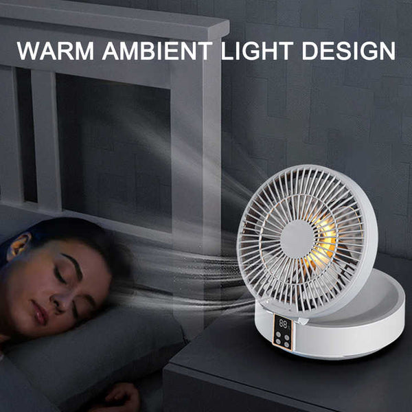 Elosung White Remote Control Wall Mount Foldable Mini Usb Fan With Night Light Digital Display Night Lights