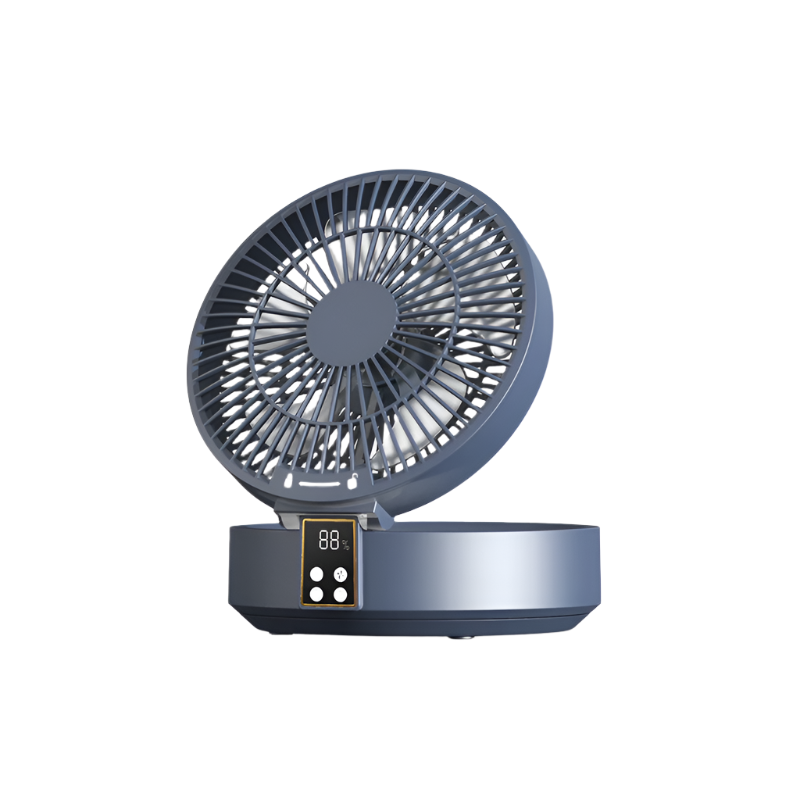 Dark Blue Remote Control Wall Mount Foldable Mini Usb Fan With Night Light And Digital Display Night Lights
