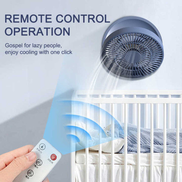 Dark Blue Remote Control Wall Mount Foldable Mini Usb Fan With Night Light And Digital Display Night Lights