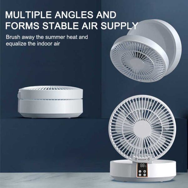 Elosung Dark Green Remote Control Wall Mount Foldable Mini Usb Fan With Night Light And Digital Display Portable Fans