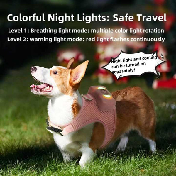 Elosung Size L Green Pet Cooling Harness Led Lights & Leash Summer Relief For Small Dogs And Cats Harnesses