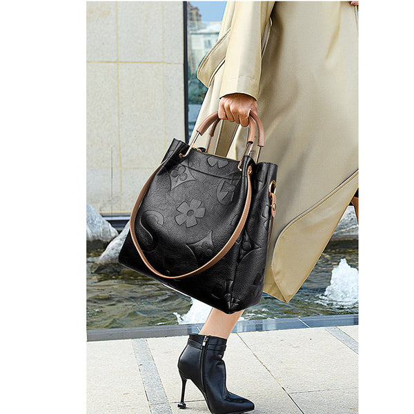 Elosung Black Elegant Embossed Pu Leather Tote Bag For Women Large Capacity Handbag With Inner Pouch Women's Bags & Handbags