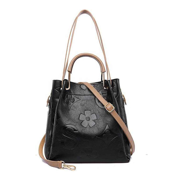 Elosung Black Elegant Embossed Pu Leather Tote Bag For Women Large Capacity Handbag With Inner Pouch Women's Bags & Handbags
