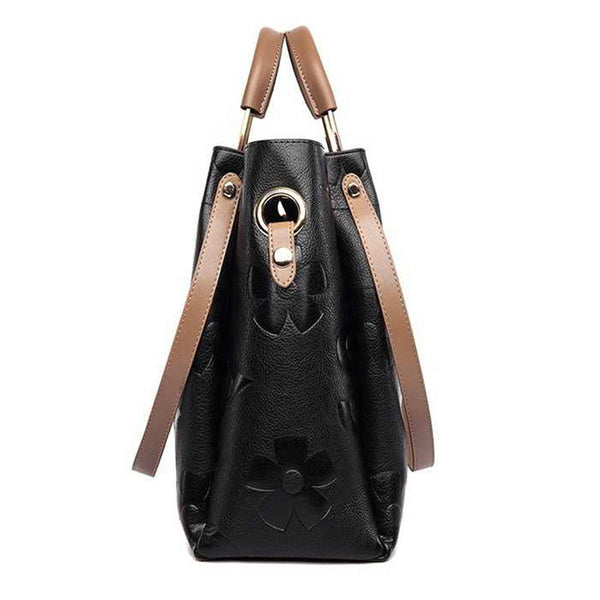 Elosung Black Elegant Embossed Pu Leather Tote Bag For Women Large Capacity Handbag With Inner Pouch Women's Bags & Handbags