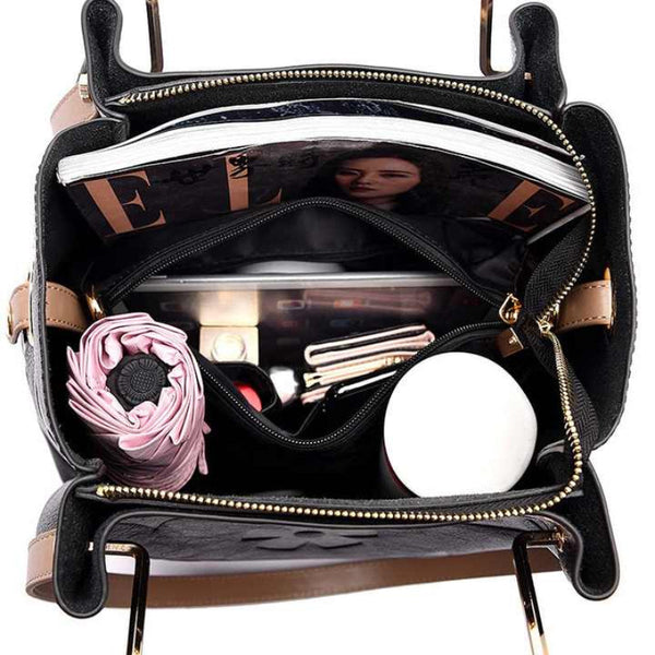 Elosung Purple Elegant Embossed Leather Tote Bag For Women Large Capacity Handbag With Inner Pouch Women's Bags & Handbags