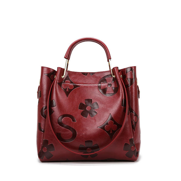Elosung Dark Red Elegant Embossed Pu Leather Tote Bag For Women Large Capacity Handbag With Inner Pouch Women's Bags & Handbags