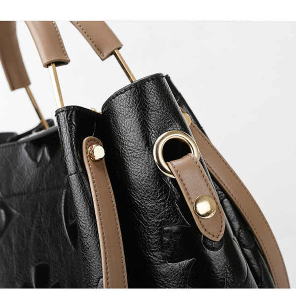 Elosung Dark Red Elegant Embossed Pu Leather Tote Bag For Women Large Capacity Handbag With Inner Pouch Women's Bags & Handbags