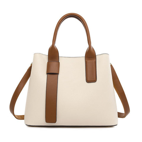 Elosung Off White And Brown Retro Fashion Handbag Elegant Tote With Large Capacity For Work Daily Use Women's Bags & Handbags