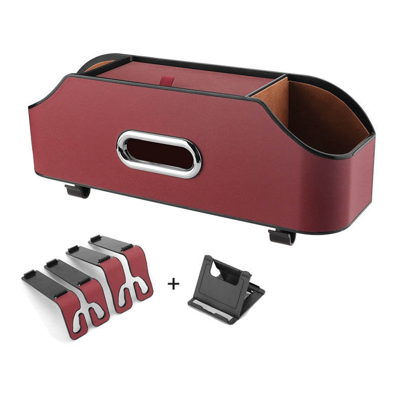Elosung Wine Red Car Seat Back Organizer Multi Function Storage Box With Tissue Holder Cup And Phone Mount Car Organisers