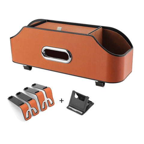 Elosung Orange Car Seat Back Organiser Multi Function Storage Box With Tissue Holder Cup And Phone Mount Car Organisers