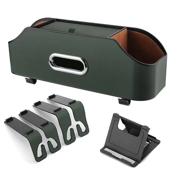 Elosung Green Car Seat Back Organizer Multi Function Storage Box With Tissue Holder Cup And Phone Mount Car Organisers