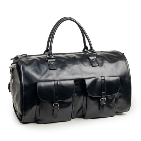 Elosung Black Pu Leather Travel Duffel Bag Multifunctional Overnight Gym With Spacious Compartments Duffle Bags