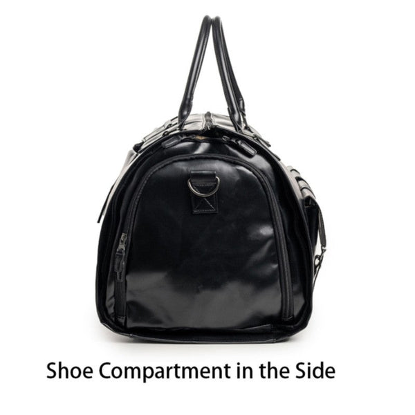 Elosung Black Pu Leather Travel Duffel Bag Multifunctional Overnight Gym With Spacious Compartments Duffle Bags