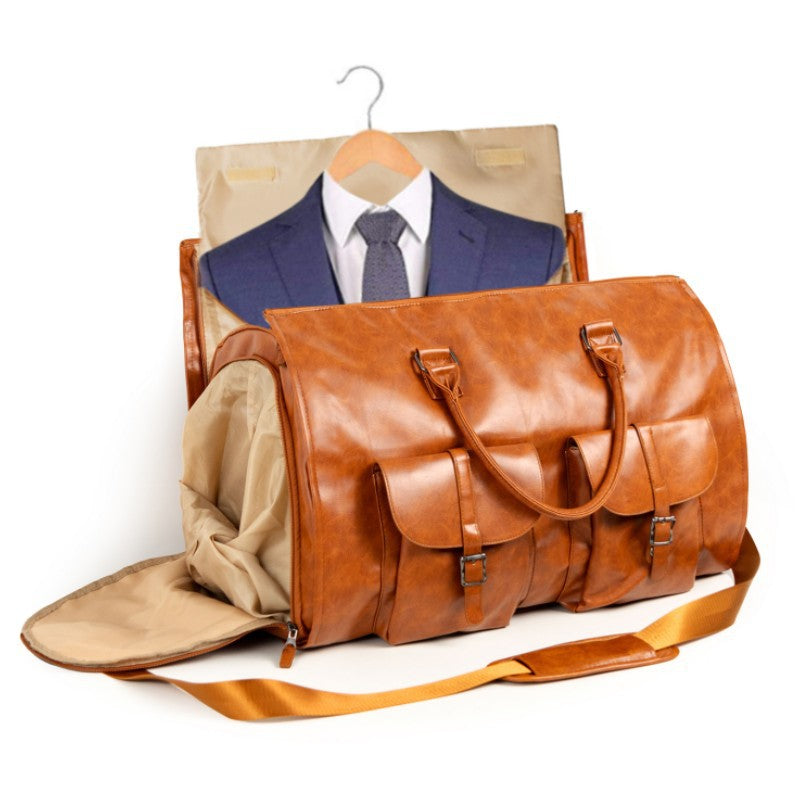 Elosung Brown Pu Leather Travel Duffel Bag Multifunctional Overnight Gym With Spacious Compartments Duffle Bags