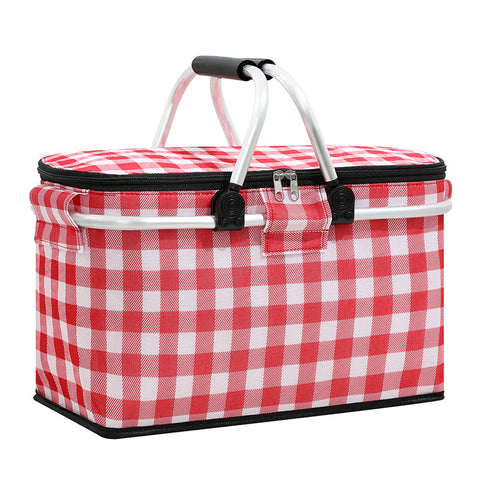 Elosung Insulated Picnic Basket With Aluminum Frame Portable Collapsible Cooler Bag 18L 40*20*23Cm(Red Plaid) Picnic Baskets & Backpacks