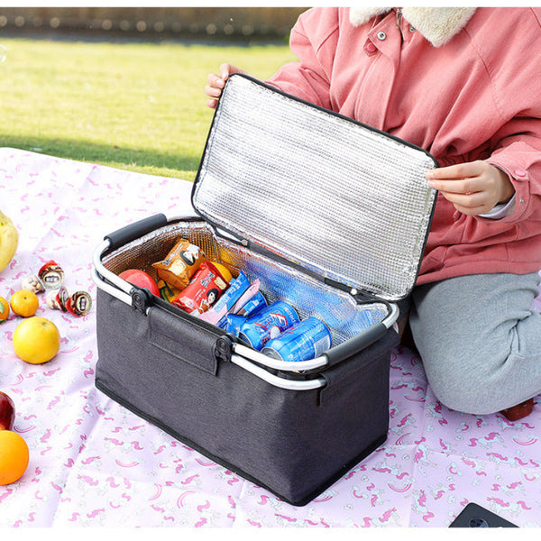 Elosung Insulated Picnic Basket With Aluminum Frame Portable Collapsible Cooler Bag 18L 40*20*23Cm(Red Plaid) Picnic Baskets & Backpacks