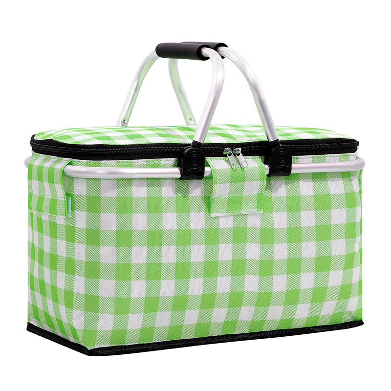 Elosung Insulated Picnic Basket With Aluminum Frame Portable Collapsible Cooler Bag 18L 40*20*23Cm(Green Plaid) Picnic Baskets & Backpacks