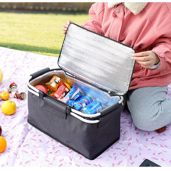 Elosung Insulated Picnic Basket With Aluminum Frame Portable Collapsible Cooler Bag 18L 40*20*23Cm(Green Plaid) Picnic Baskets & Backpacks