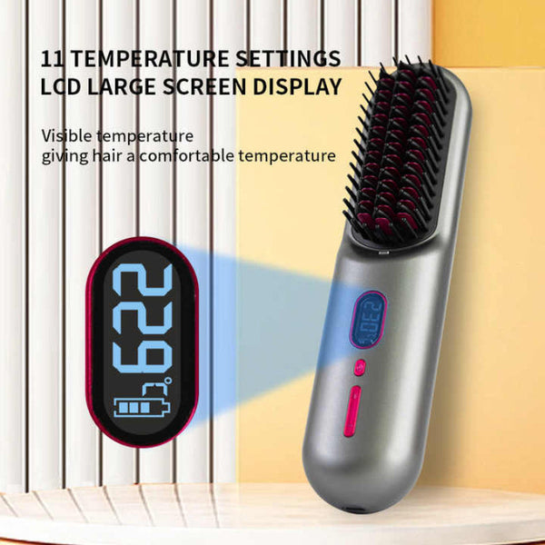 Elosung Black Rechargeable Portable Ionic Hair Straightening Comb Usb Wireless Travel Style Straightening & Curling Irons