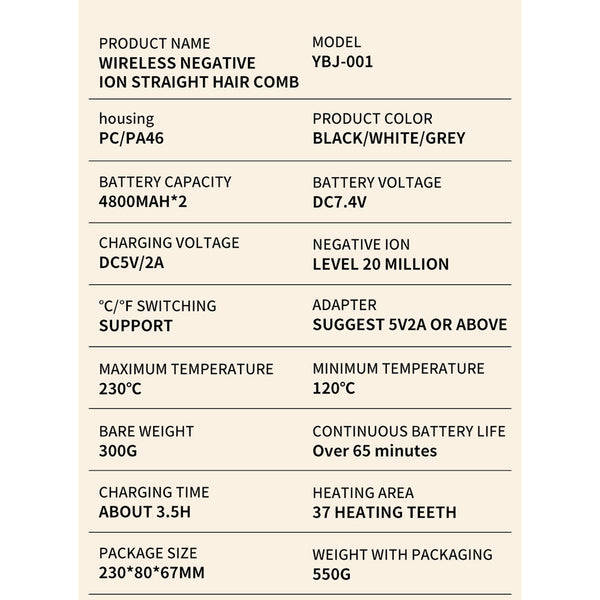 Elosung Black Rechargeable Portable Ionic Hair Straightening Comb Usb Wireless Travel Style Straightening & Curling Irons