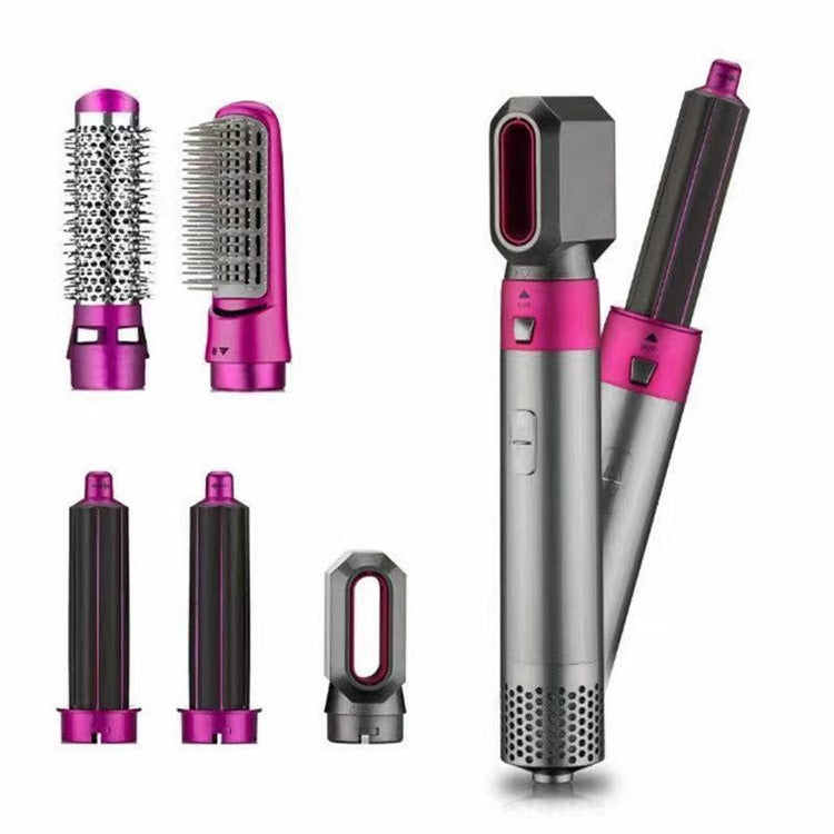 Rose Red 5 In 1 Hot Air Styler Automatic Hair Curling Straightening Brush With Leafless Dryer Straightening & Curling Irons