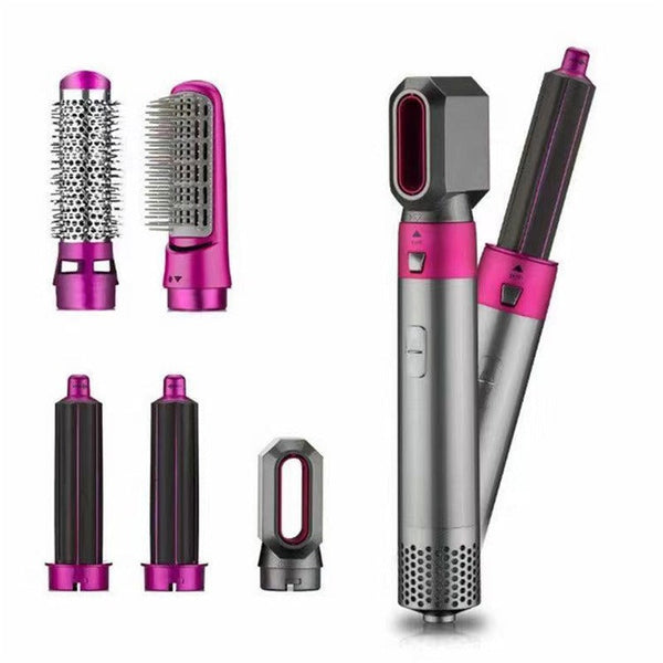 Rose Red 5 In 1 Hot Air Styler Automatic Hair Curling Straightening Brush With Leafless Dryer Straightening & Curling Irons