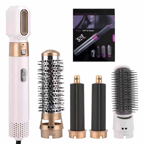 White 5 In 1 Hot Air Styler Automatic Hair Curling Straightening Brush With Leafless Dryer Straightening & Curling Irons