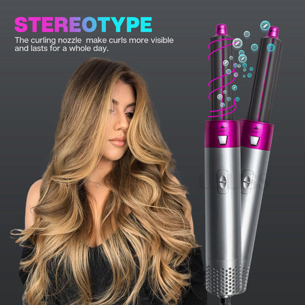 White 5 In 1 Hot Air Styler Automatic Hair Curling Straightening Brush With Leafless Dryer Straightening & Curling Irons