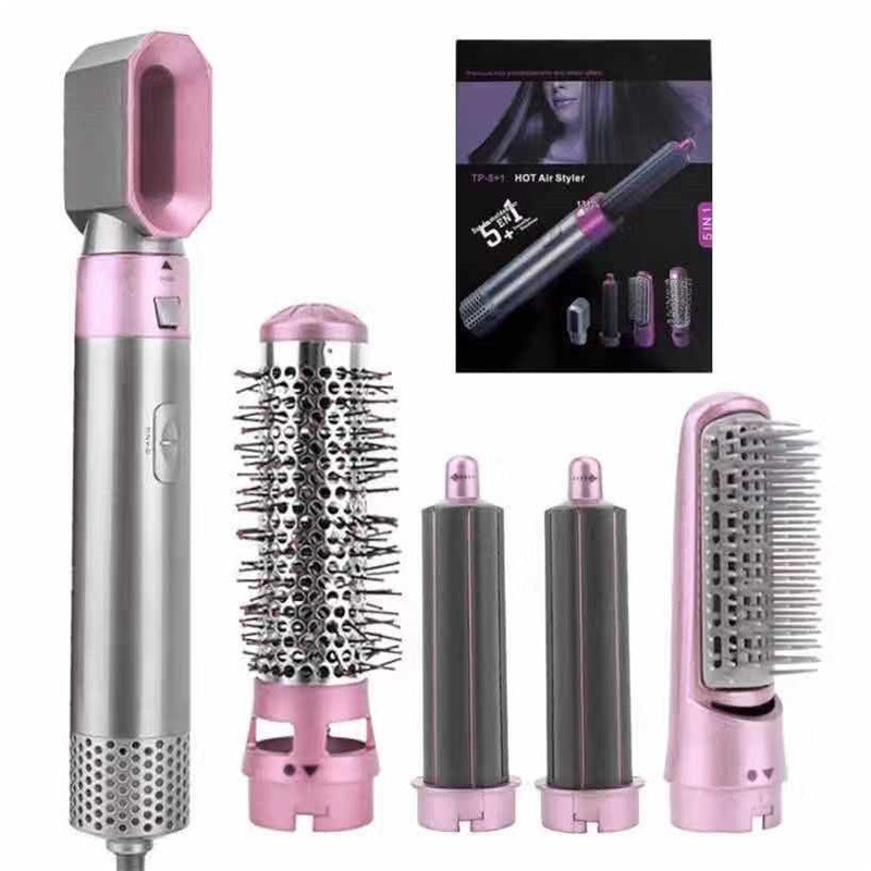 Pink 5 In 1 Hot Air Styler Automatic Hair Curling Straightening Brush With Leafless Dryer Straightening & Curling Irons