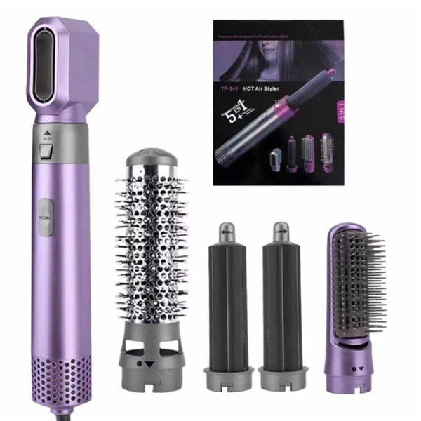 Purple 5 In 1 Hot Air Styler Automatic Hair Curling Straightening Brush With Leafless Dryer Straightening & Curling Irons