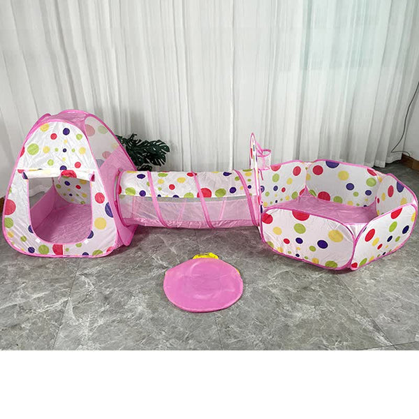 Elosung Pink 3 In 1 Kids Play Tent Set Foldable Indoor/Outdoor Tunnel Ball Pit With Fence Play Tents